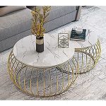 AALIYA MART Luxury Gold Metal Nesting Coffee Table Set of 2 | Modern Round Center Table with White Top | Designer Living Room Coffee Tables | Space-Saving Sofa Table Set