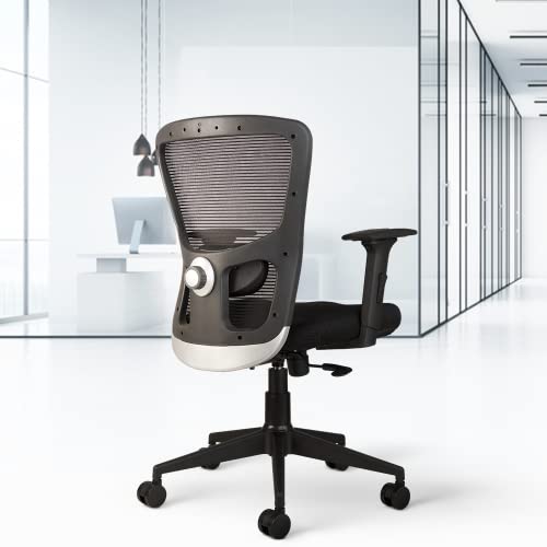 CELLBELL© Calisto C83 Mesh Mid-Back Ergonomic Office Chair/Revolving Computer Chair for Work from Home/Study, Metal Base, Backrest Adjustable [Black]