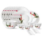 Larah by Borosil Stargazer Fluted Series Opalware Dinner Set | 44 Pieces for Family of 8 | Microwave & Dishwasher Safe | Bone-Ash Free | Crockery Set for Dining & Gifting | Plates & Bowls | White