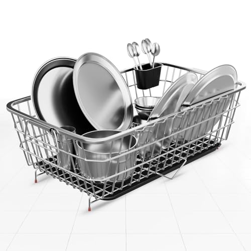 Lifelong Kitchen Organizer Stainless Steel Drying Rack -Vessel,Dish,Utensil Drainer Basket with Drip Tray, Suitable for All Utensils, Crockery, Plates & Bowl with Spoon Holder -Over Sink Bartan Stand