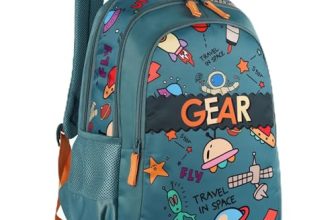 Gear Cartoon Space 17″/23L Medium Water Resistant School Bag/Casual 4 Compartment Backpack/Daypack/Travel Backpack/Kids Bag for Boys/Girls – Green