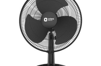 Orient Electric 400 mm Table 77 | High Speed Table Fan | 2100 RPM 95 CMM | 100% Copper Motor | 90 Degree Oscillation | 3 Speed Control | Military Grade Guard | Black