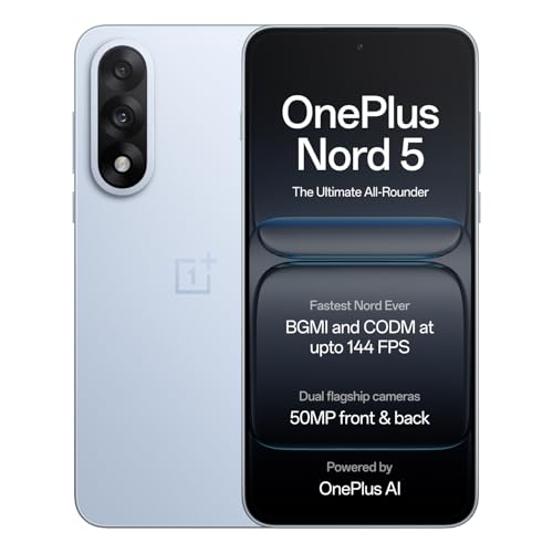 OnePlus Nord 5 | Snapdragon 8s Gen 3 | Stable 144FPS Gaming | Dual 50MP Flagship Camera | Powered by OnePlus AI | 256GB 8GB | Dry Ice