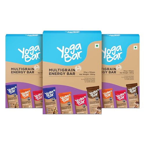 Yogabar Multigrain Energy Bars, 30 Bars | Healthy Diet with Fruits, Nuts, Oats and Millets | Gluten Free and High Protein Crunchy Granola Bars | Packed with Chia and Sunflower Seeds