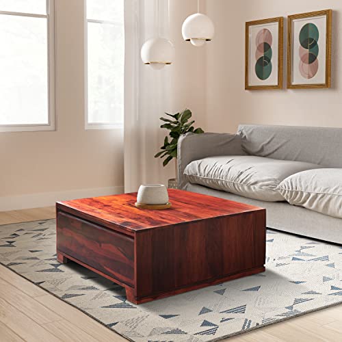 Amazon Brand – Solimo Korngold Solid Sheesham Wood Coffee Table with 2 Drawers (Honey Finish)