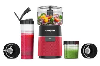 Crompton Ameo Fresh | Premium Nutri Blender With Chopper | Smoothie & Salad Maker | Mixer Grinder | 400W Motor | Food Grade jars | 0.5L Chopper | SS 304 Blades | 2 year warranty | Black & Red Color