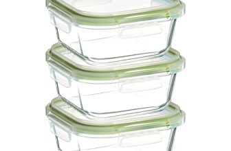 Amazon Brand – Solimo Borosilicate Glass Container with Lids for Kitchen/Tiffin (570ml Each) | Airtight & Leak-Proof | Freezer, Microwave & Dishwasher Safe (Square Shaped) (Set of 3) (Transparent)