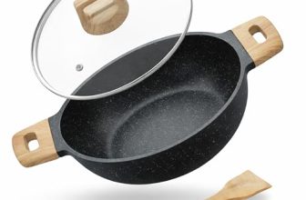 Lifelong Die-Cast Kadhai 24cm with Glass Lid & Wooden Spatula | 1.9L, 1.5Kg | Gas & Induction Compatible | Even Heat Distribution, Toxin & Teflon Free, Non-Stick, & Durable | Perfect for Cooking