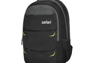 Safari Omega Pro Laptop Backpack With Raincover, 3 Compartments, Bottle Holder, Organizer, Unisex Bag For Boys & Girls, School/College/Office/Travel Bag, Color- Black, 35L