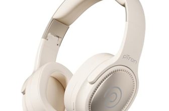 pTron Studio Pro w/ 65Hrs Playtime, Wireless Over Ear Headphones w/HD Mic & TruTalk AI-ENC Calls, Low-Latency Game & Music, 40mm Drivers, BT5.4, Dual Device Pairing & Type-C Fast Charging (Beige)