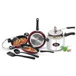 Milton Pro Cook Kitchen Jewel Set of 5 (Fry Pan, Kadhai with Lid, Tawa, Laddle and Spatula), Peach & Aluminium Induction Pressure Cooker (5L) | Induction, Dishwasher, Hot Plate, Flame Safe | Non-Stick