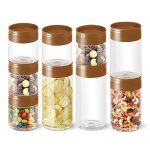 MILTON Stack IT Airtight Plastic Storage Jar & Container Set Stackable BPA Free, Clear Containers for Kitchen Storage, Multipurpose Organizer Jars, Set of 9 (5 x 360ml; 2 x 680ml; 2 x 890ml) Brown