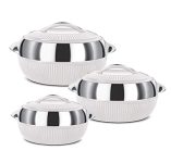 MILTON Fiesta Jr. Casserole Set of 3 (450ml, 830ml, 1370ml) | Inner Stainless Steel | BPA-Free, Food Grade | Keeps Food Hot & Cold | Dishwasher Safe | White | Ideal for Serving