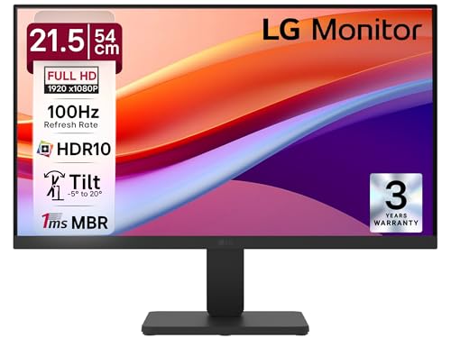 LG 22MR410-B 54.5 cm (21.45 Inch) Full HD (1920×1080) VA PC Monitor with 100Hz, 5ms (GtG), AMD FreeSync, D-Sub, HDMI, Tilt Adjustable Anti-Glare, 3-Side Virtually Borderless Design, sRGB 99% (Black)