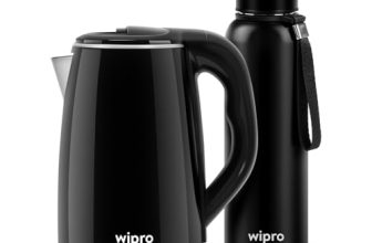 Wipro Elato Cool touch kettle and Vacuum Flask Combo | 1.8 liter cool touch electric Kettle | 24Hrs Hot and Cold Vacuum Flask, 1500 Watts, Black, Stainless Steel