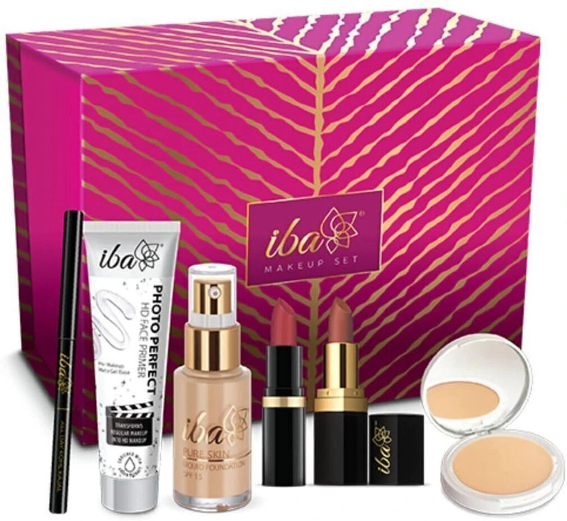 Iba Makeup Gift Set for Women (Medium) Foundation, Compact, Primer, Lipsticks, Kajal(Pack of 6)