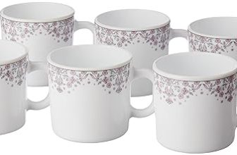 Larah by BOROSIL Lark Opalware Mug, Set of 6 Tea/Coffee Mugs, 180 ml Each, Microwave & Dishwasher Safe, Bone-Ash Free, Crockery Set Ideal for Daily Use & Gifting, White