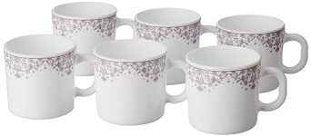 Larah by BOROSIL Lark Opalware Mug, Set of 6 Tea/Coffee Mugs, 180 ml Each, Microwave & Dishwasher Safe, Bone-Ash Free, Crockery Set Ideal for Daily Use & Gifting, White