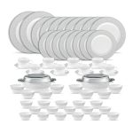 La Opala Diva Velvett Collection Opal Glass Crockery | for Family of 8 | Dinner Set 62 pcs Tudor Grey | Plates & Bowls for Dining | Microwave Safe | 100% Vegetarian | Extra Strong | Light & White