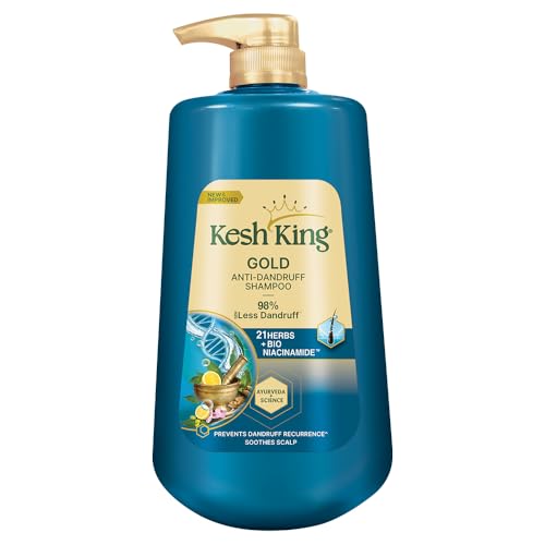 Kesh King Gold Anti-Dandruff Shampoo with 21 Herbs + Bio Niacinamide for Men & Women I 99% Users saw reduced dandruff in 2-weeks* I Eliminates dandruff & maintains scalp moisture, 1000ml