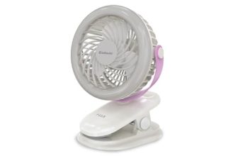 Goldmedal I-Lux 100 mm Portable Desk Mounted Clip Fan| Multi-Clip Function| Type-C USB-Powered Rechargeable Battery with 6-7 Hours Backup| Bright Light | Personal Fan for Home & Office (White-Pink)