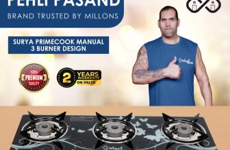 Sigri-wala Surya Primecook Manual Cute Design Toughened Glass Gas Stove Stainless Steel Manual Gas Stove(3 Burners)