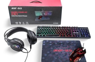 Acer 4 in 1 Wired Gaming Combo, 7 Color LED Backlit Keyboard, RGB Mouse (800/1600/2400/3200 DPI), Premium Gaming Headset (50mm Driver, 120dB) with Mixed Light Effect, Fabric Weave Mousepad (Black)