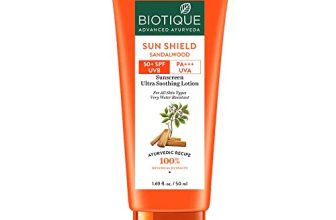 Biotique Bio Sandalwood Sunscreen Ultra Soothing Face Lotion, SPF 50+ |Ultra Protective Lotion| Keeps Skin Soft, Fair and Moisturized| Water Resistant| For All Skin Types| 50ml