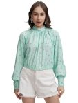 Tokyo Talkies Women’s Floral Print Blouson Top | High Neck | Cuffed Sleeves | Feminine & Elegant | Perfect for Work, Brunch & Casual Chic | Tops for Woman | Women Tops | Stylish Top