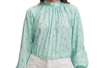 Tokyo Talkies Women’s Floral Print Blouson Top | High Neck | Cuffed Sleeves | Feminine & Elegant | Perfect for Work, Brunch & Casual Chic | Tops for Woman | Women Tops | Stylish Top