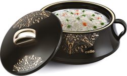 cello Midas Inner Steel and Outer Plastic Insulated Casserole | Hot Pot | Black Serve Casserole(1500 ml)