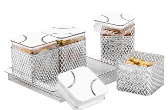 PEARLPET Fiesta Air-Tight Dry Fruit Container Tray Set With Lid & Serving Tray, Airtight Plastic Storage Container Set 500 ml | Set of 4 | Silver