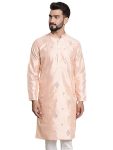 SOJANYA (Since 1958 Men’s Silk Blend Mirror Work Peach ONLY Long Kurta