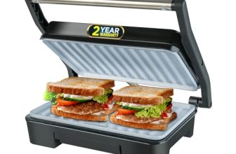 IBELL SM1515C Electric Sandwich Maker 1000W With Non Toxic Ceramic Coated Plates, Floating Hinges, Adjustable Size, Panini/Toaster/Grill(black)