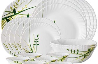 Larah By Borosil Herbs Opalware Leaf Dinner Set, 21-Pieces, White