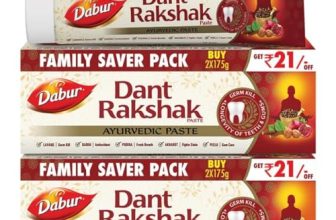 Dabur Dant Rakshak Ayurvedic Toothpaste – 700g (175g x 4) | With Goodness Of 32 Ayurvedic Herbs | Prevents & Calms Gum Pain | Kills Germs | Complete Family Toothpaste | No Added Fluorides & Parabens