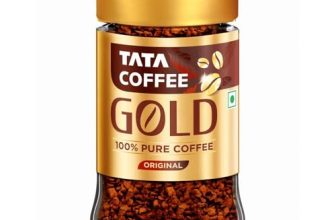 Tata Coffee Gold Original, Instant & Pure Coffee Jar, 50g, Freeze-Dried, Rich & Strong, Specially Sourced Robusta and Arabica bean