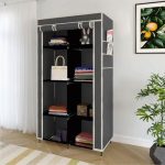Whitecloud TRANSFORMING HOMES® 4+4 Layers Collapsible Wardrobe for Clothes with 6 Shelves, 2 Side Pocket and (Non Woven Febric and Metal Rod, 84×42.5x166cm)(Grey,7800-2)