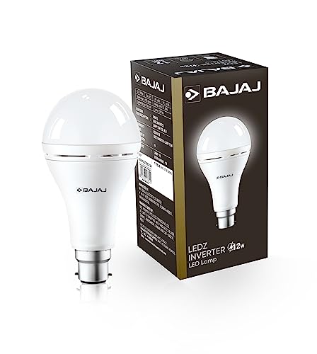 Bajaj LEDZ 12W Rechargeable Emergency Inverter LED Bulb | Cool Day Light | Upto 4 Hours Battery | B22D | 1 Year – Warranty (Pack of 1, White)