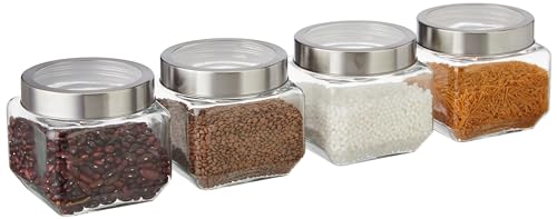 Amazon Brand – Solimo – Set of 4 Glass Jars – 910 ml – BPA-free, Airtight, Transparent