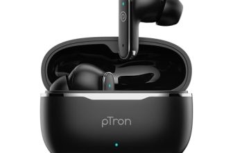 pTron Bassbuds Eon in-Ear TWS Earbuds w/ 13mm Drivers, 45Hrs Playtime, Dual HD Mic & TruTalk AI-ENC Calls, Custom EQ,Mobile App, Bluetooth v6.0 Headphones,Voice Assist., Type C Charging & IPX5 (Black)