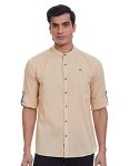 HammerSmith Men’s Casual Millennium Fit Shirt (HSCSM043_Beige 2 L)
