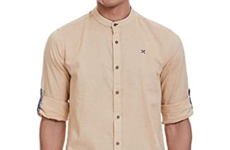 HammerSmith Men’s Casual Millennium Fit Shirt (HSCSM043_Beige 2 L)
