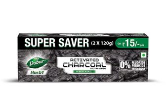 DABUR Herb’L Activated Charcoal Toothpaste-240G (120Gx2,Pack Of 2)|Black Gel Toothpaste|Whitening |Fluoride Free|Fights Plaque&Extrinsic Stains|With Power Of Mint|Cool&Refreshing Mouth Experience