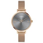 TIMEX Analog Watch for Women with Grey Round Dial & Rose Gold Stainless Steel Bracelet Band Water Resistant Women’s Wrist Watches – TWEL155SMU05