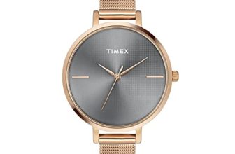 TIMEX Analog Watch for Women with Grey Round Dial & Rose Gold Stainless Steel Bracelet Band Water Resistant Women’s Wrist Watches – TWEL155SMU05