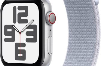 Apple Watch SE GPS + Cellular 44mm Silver Aluminium with Blue Cloud Sport Loop(Blue Cloud Strap, Free Size)