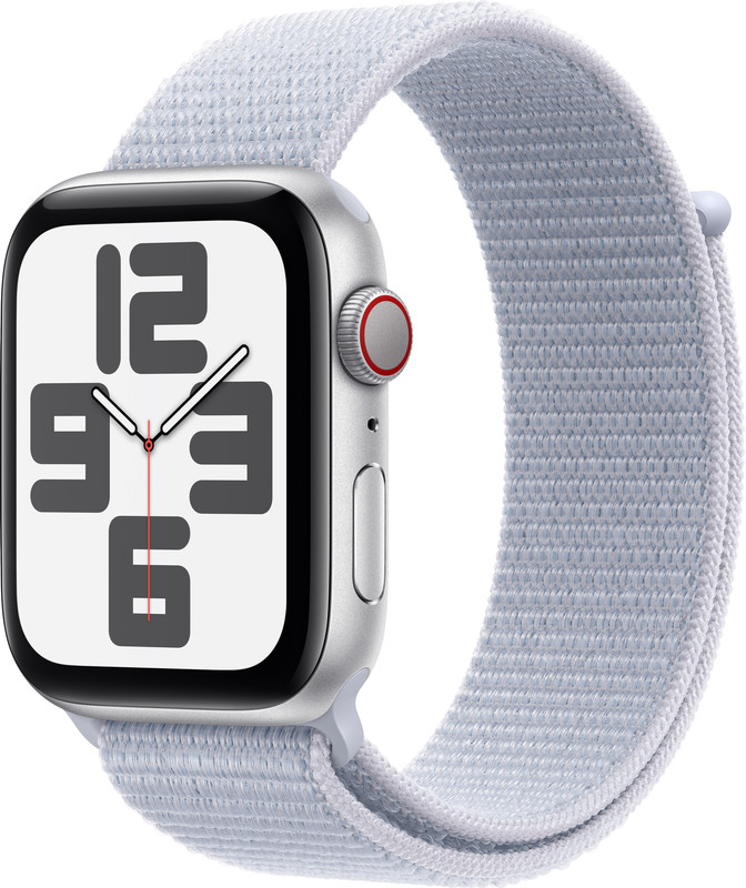Apple Watch SE GPS + Cellular 44mm Silver Aluminium with Blue Cloud Sport Loop(Blue Cloud Strap, Free Size)