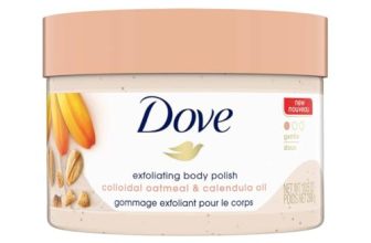 Dove Exfoliating Body Polish Scrub for Delicate & Sensitive Skin with Oatmeal & Calendula Oil, Gently Exfoliates and Moisturizes to Reveal Instantly Soft, Smooth & Healthy Skin, Naturally Derived Ingredients, Sulfate-Free, Floral Fragrance, 298g