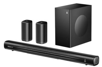 Boat Aavante Prime 5.1 5050D, Dolby Audio, 500W, 5.1CH w/Wired Subwoofer & Wireless Satellites, Scan QR Code for Installation Bluetooth Sound bar, Home Theatre Soundbar Speaker (Premium Black)
